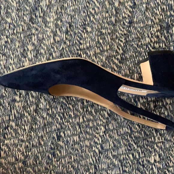 Manila Blahnik Blue Suede Sling Back Stack Heel - Picture 8 of 9